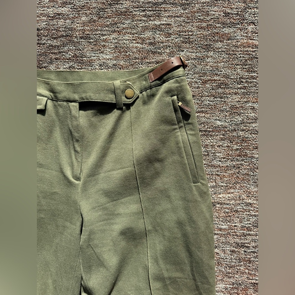 Ralph Lauren Olive Drab Faux Leather Trim Pleated Career Trousers 4P - Picture 5 of 8